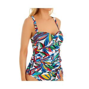 BLEU Women's White Cross-Back Twist Front Lush Life Bra Tankini Swimsuit Top 4 D